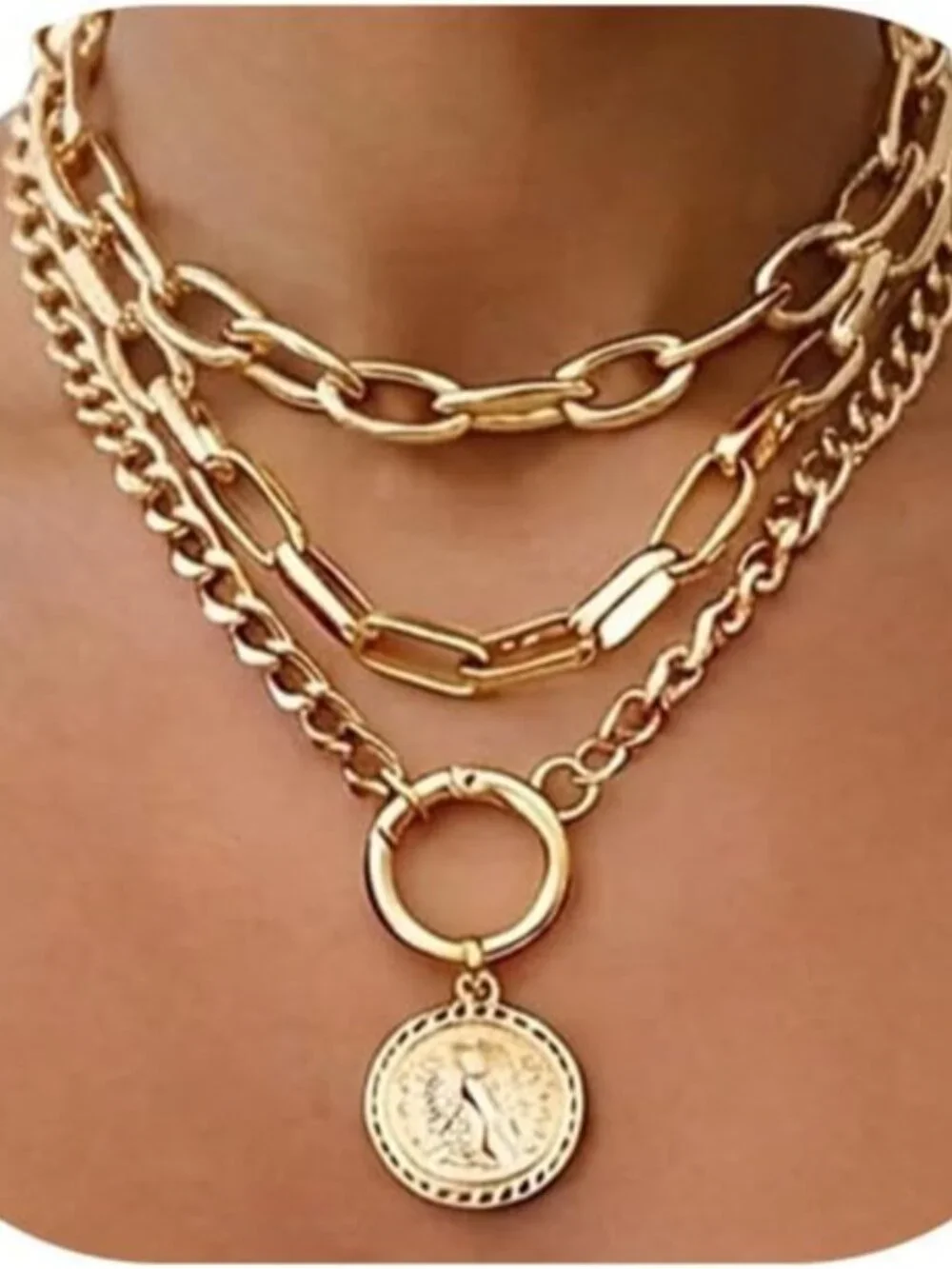 Vintage Gold Layered Necklaces for Women Trendy, Chunky Cuban Link Paperclip Cha